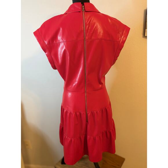 ALICE & OLIVIA Mila Cherry Red 🍒 Vegan Leather Mini Dress - Picture 12 of 14